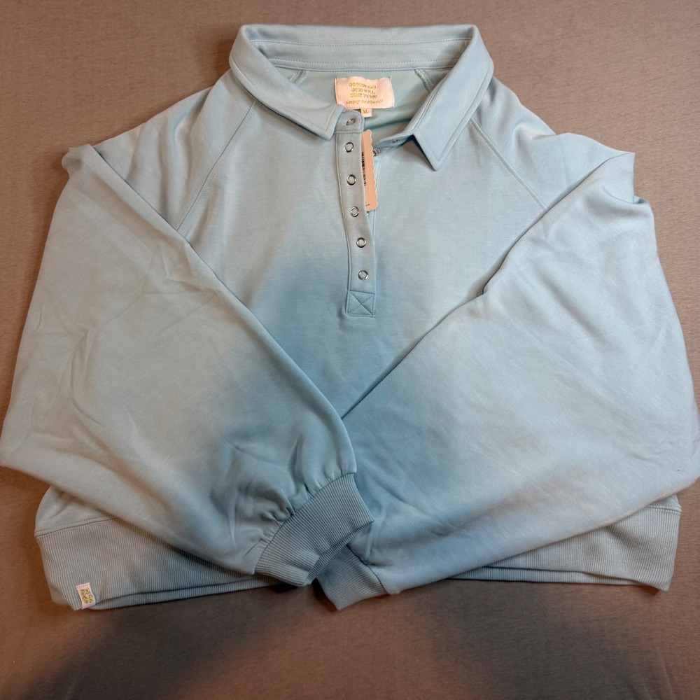 Simply Southern‎ Gigi Ice Blue Pullover Sweatshirt Snap Neck XL soft